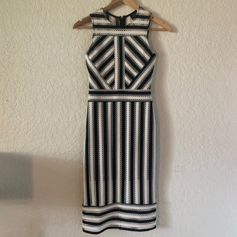 black and white striped lacey eyelet dress